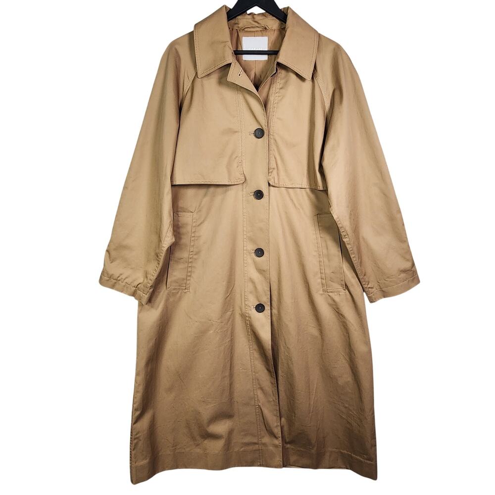 Everlane Long Mac Trench Coat Womens L Cotton Brown Minimalist Capsule Oversized - Picture 2 of 16